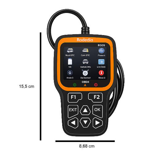RODEDIO OBD2 skaitytuvo išmatavimai