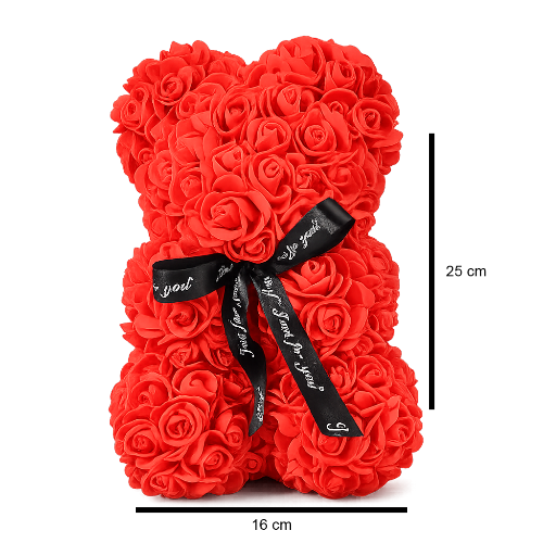 Rožinio meškiuko iš rožių išmatavimai