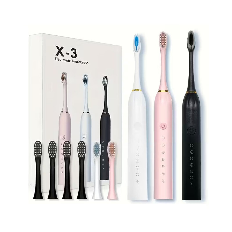 Elektrinis dantų šepetėlis su papildomomis 4 keičiamomis galvutėmis