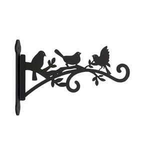 2 vnt. juodi metaliniai augalų pakabinimo laikikliai su paukščių dizainu