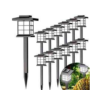 12 vnt. saulės energija maitinamų LED sodo takelio lempučių rinkinys, šaltai balta šviesa