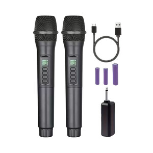 2 belaidžiai mikrofonai su garso reguliavimu ir USB-C įkrovimu, juodos spalvos